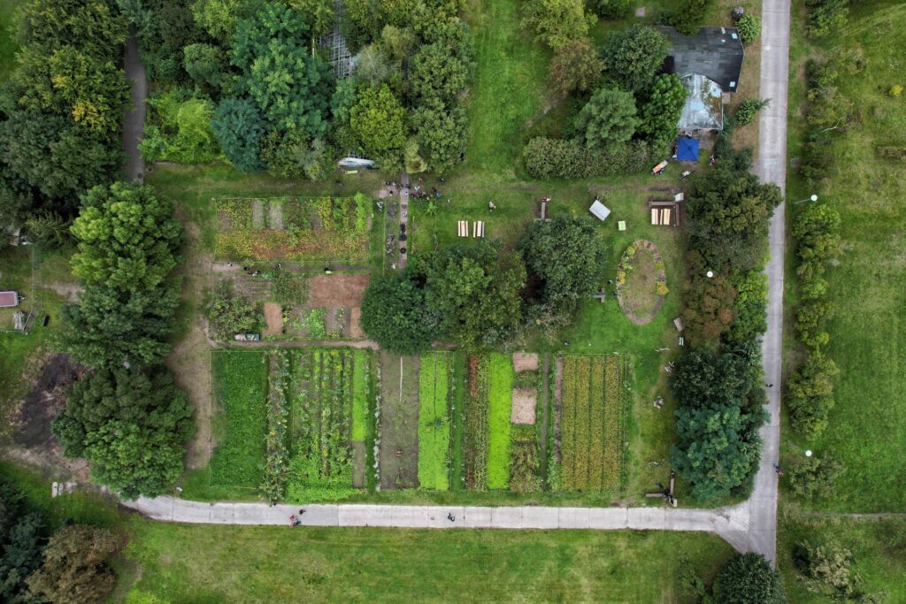 Aerial view of the Global Field Berlin in the Botanical Park Blankenfelde-Pankow